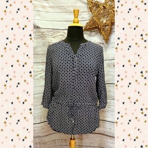Croft & Barrow Navy and White Button-Up Cinched Waist Blouse Size Misses XXL